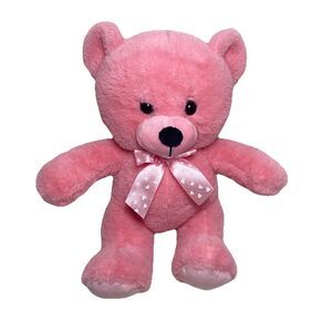 Applause Pink Teddy Bear Sitting with Heart Bow 10 inch no paper hang tag